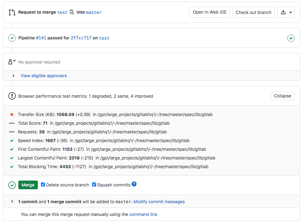 Browser performance metrics with degraded, unchanged, and improved values.