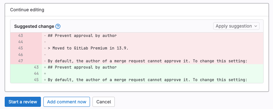 The preview of a suggestion spanning multiple lines.